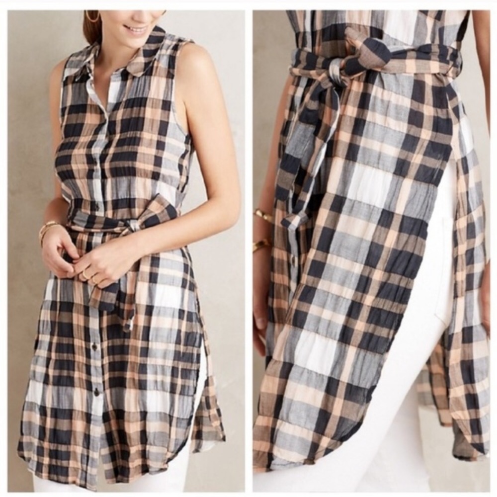 ✨HP✨ Anthro Holding Horses Plaid Sunlit Tunic Top 8
